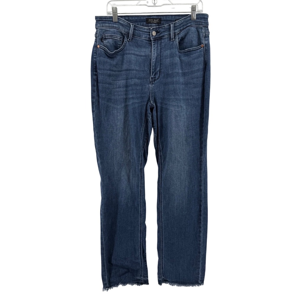 Judy Blue Womens 14W Straight Fit High Rise Raw Hem Stretch Jeans JB82464MD-PL